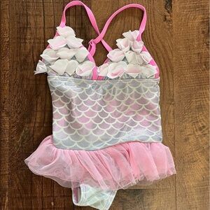 Floatamini girl one piece bathing swim suit shimmery mermaid tulle tutu Sz 4